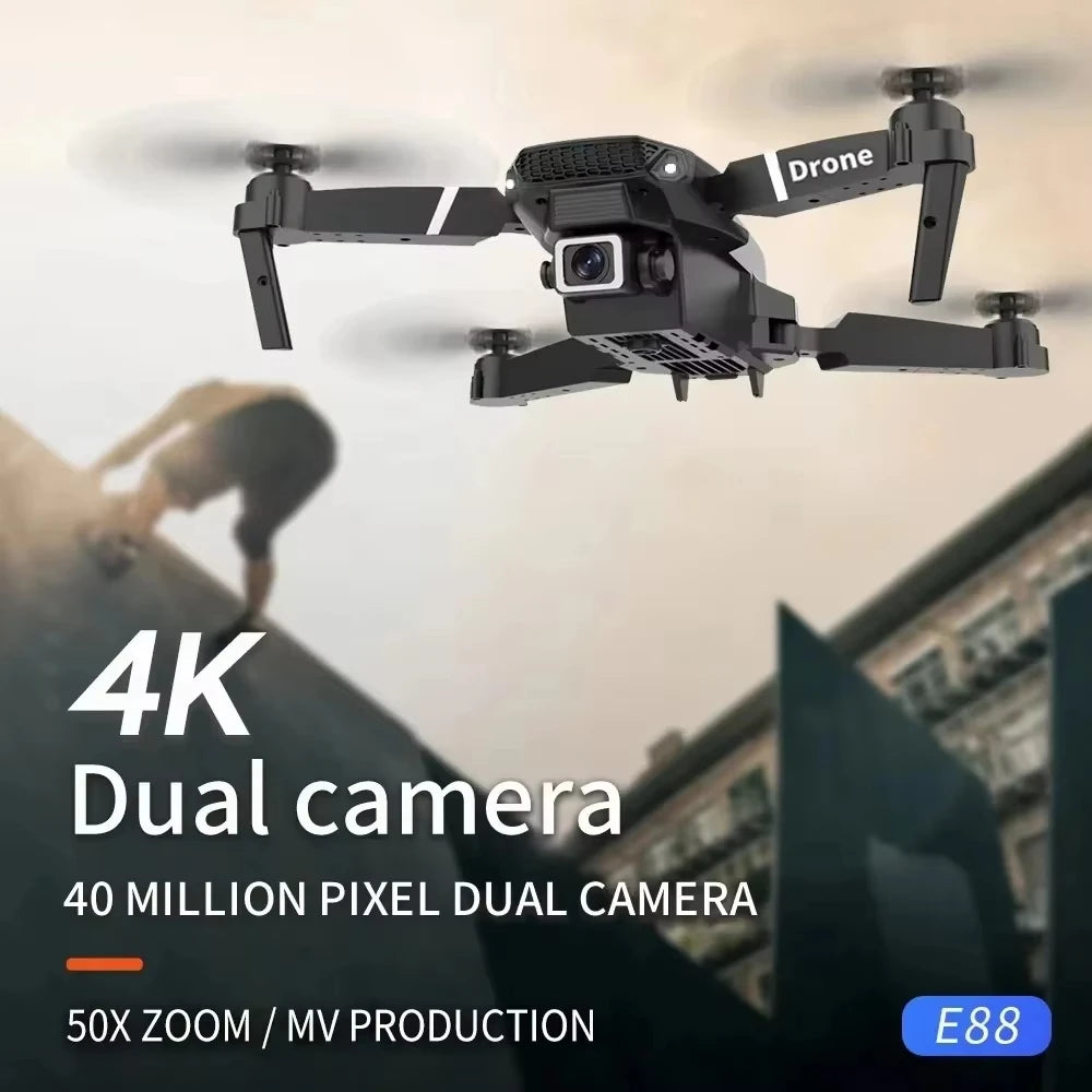 Drone cuadricóptero plegable negro con cámara 4K y estabilizador
