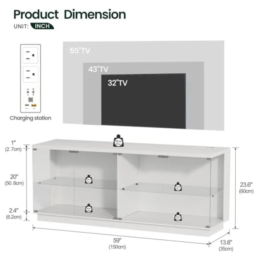 Vitrina Grande de 59" Ancho con Puertas de Cristal y Luces RGB con Sensor