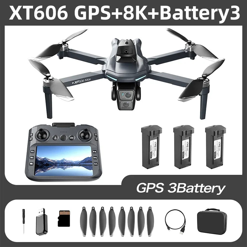 Original XT606 MAX GPS Dron 4k Profesional con Cámara HD 8K FPV y Pantalla Dron con Evitación de Obstáculos 360° Quadcopter Juguetes Dron