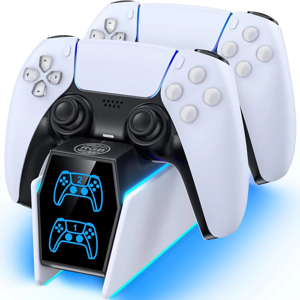 OIVO Cargador Mando PS5, 2H Rápido Base de Carga para PlayStation 5 DualSense, Estación de Carga Mando PS5 con 2 Tipos de Cable, Cargador PS5 para Mando PS5