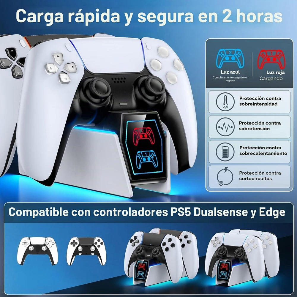OIVO Cargador Mando PS5, 2H Rápido Base de Carga para PlayStation 5 DualSense, Estación de Carga Mando PS5 con 2 Tipos de Cable, Cargador PS5 para Mando PS5
