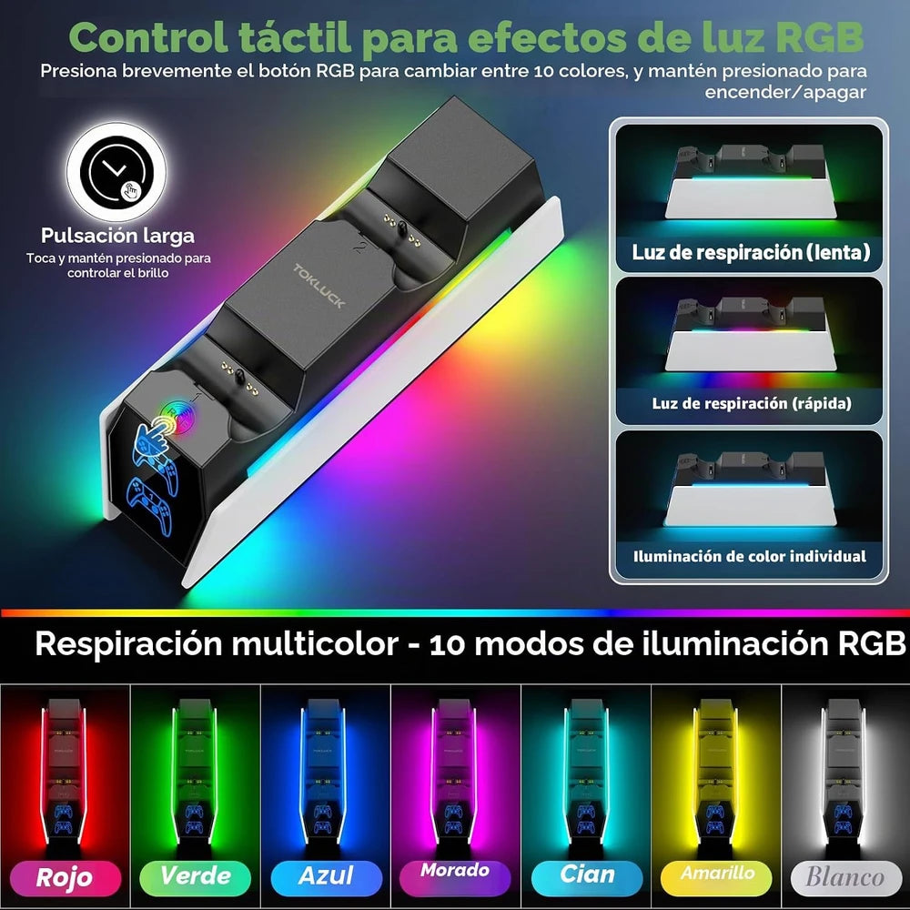OIVO Cargador Mando PS5, 2H Rápido Base de Carga para PlayStation 5 DualSense, Estación de Carga Mando PS5 con 2 Tipos de Cable, Cargador PS5 para Mando PS5
