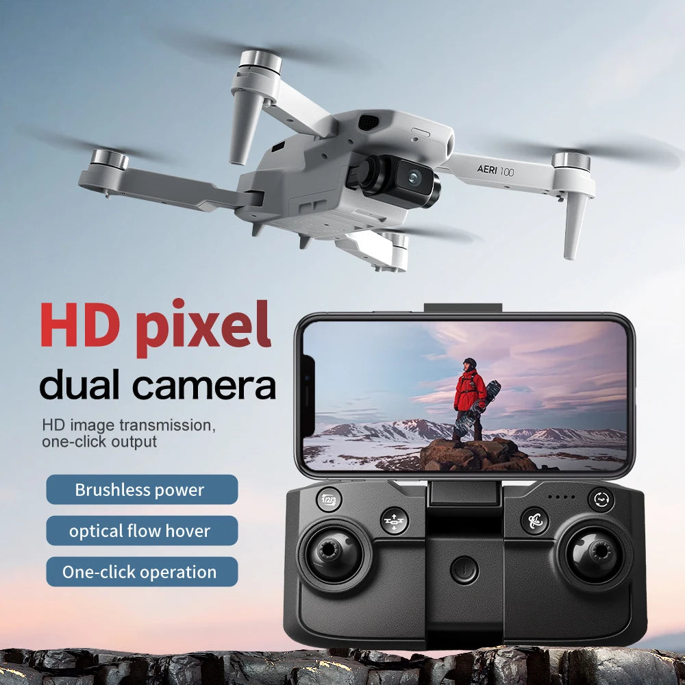 Dron blanco con cámara dual HD y control con pantalla