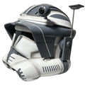Casco de cosplay de soldado con visor, blanco y negro, acabado de resina.