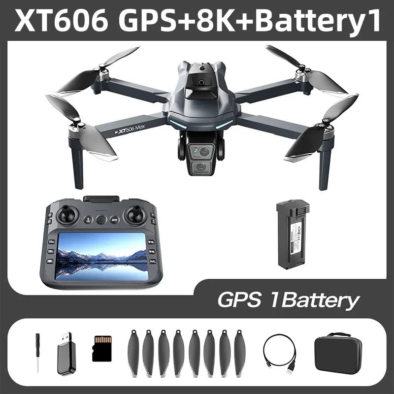Original XT606 MAX GPS Dron 4k Profesional con Cámara HD 8K FPV y Pantalla Dron con Evitación de Obstáculos 360° Quadcopter Juguetes Dron