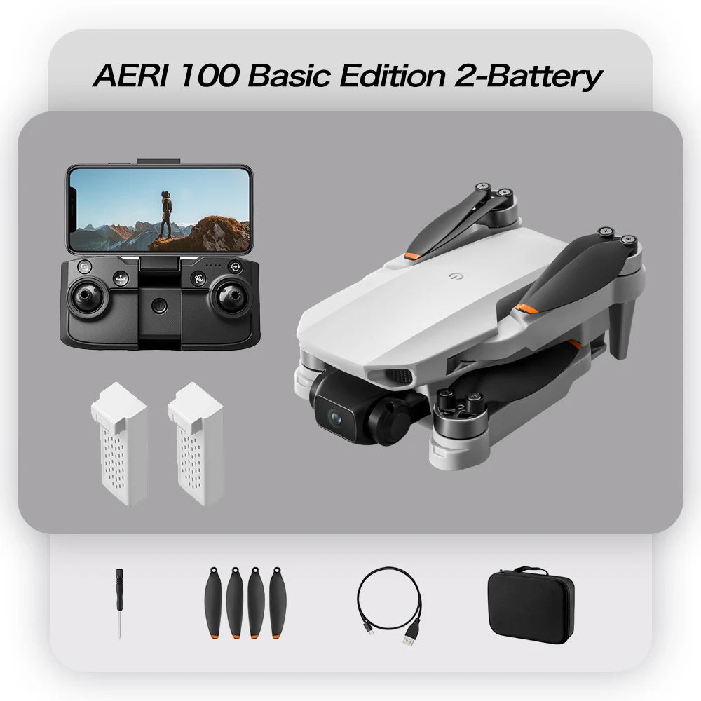 Kit de dron RC con dron blanco, control, 2 baterías, hélices y estuche