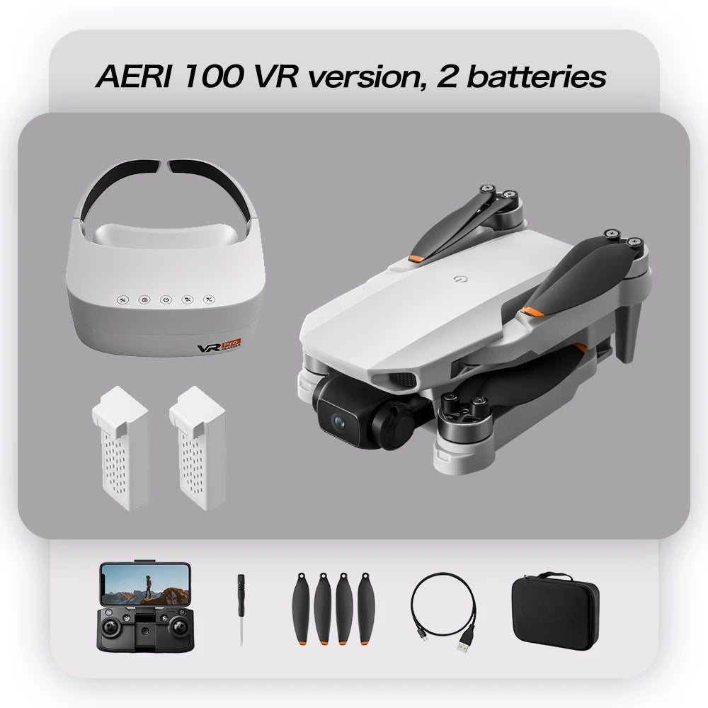 Kit de dron RC con gafas VR blancas, dron blanco y control, 2 baterías, hélices