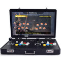 Consola arcade LCD negra de sobremesa con pantalla y dos joysticks, botones multicolor