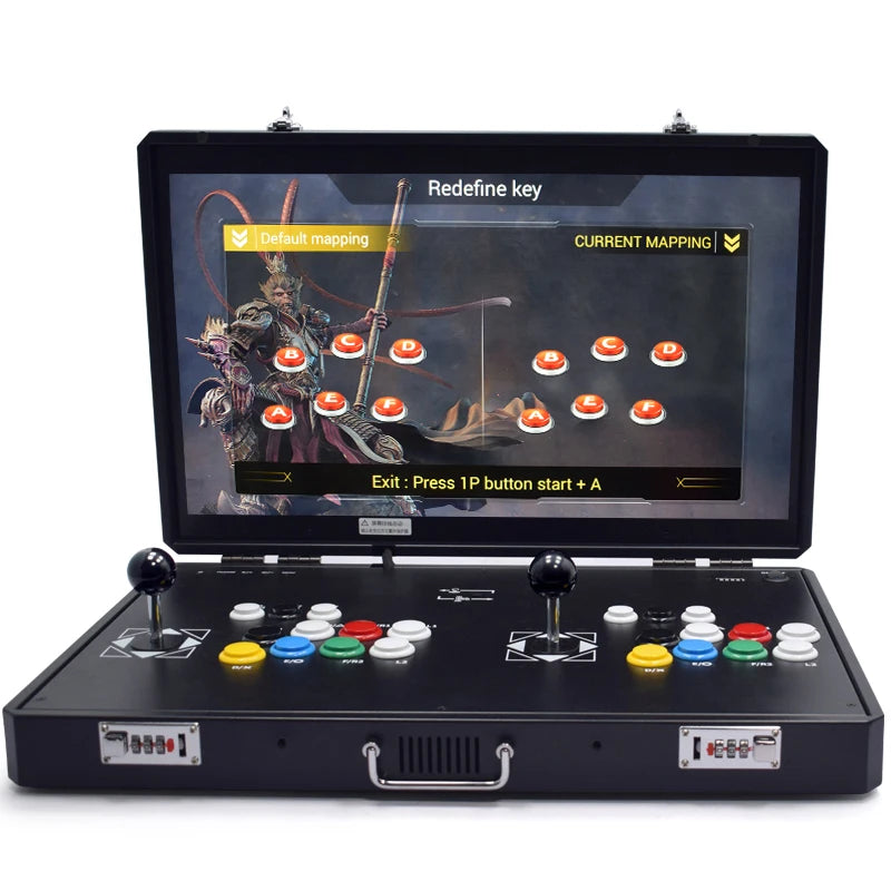 Consola arcade LCD negra de sobremesa con pantalla y dos joysticks, botones multicolor