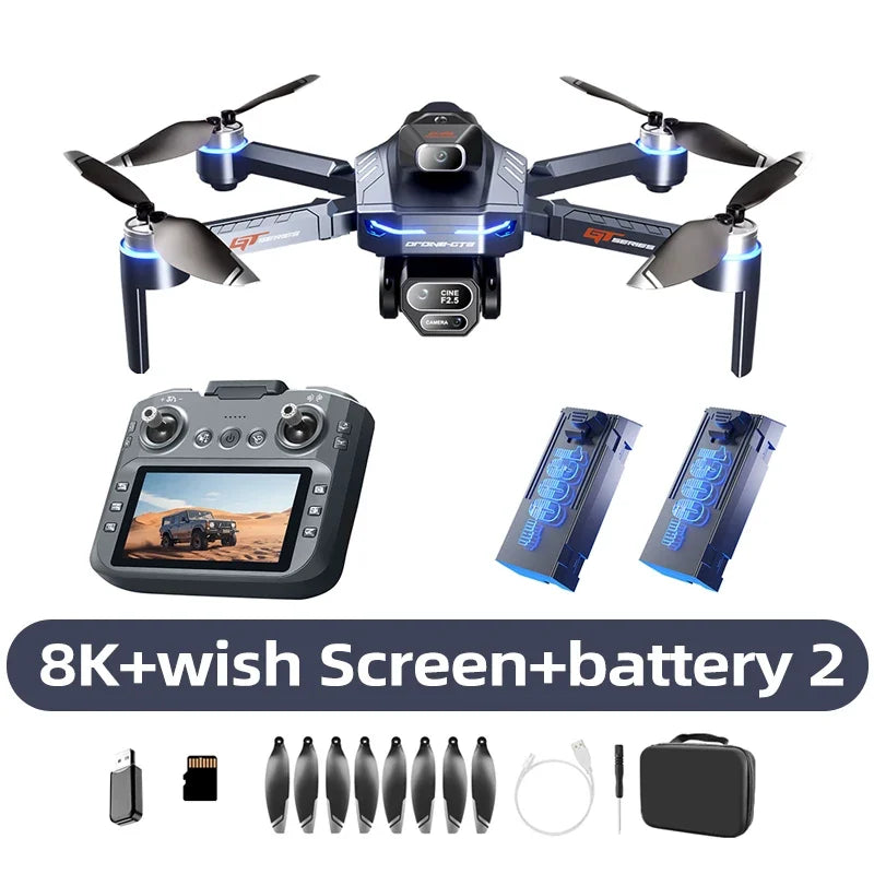 Kit de dron con pantalla en el mando, dron y 2 baterías recargables.