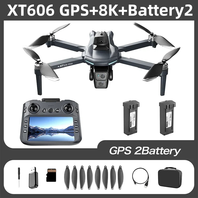 Original XT606 MAX GPS Dron 4k Profesional con Cámara HD 8K FPV y Pantalla Dron con Evitación de Obstáculos 360° Quadcopter Juguetes Dron