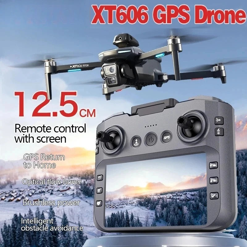 Original XT606 MAX GPS Dron 4k Profesional con Cámara HD 8K FPV y Pantalla Dron con Evitación de Obstáculos 360° Quadcopter Juguetes Dron