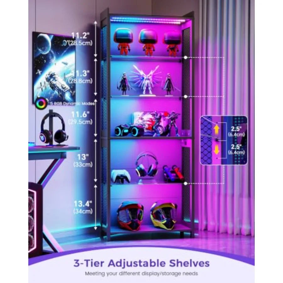 Vitrina de 5 niveles con estantes de cristal y luces LED