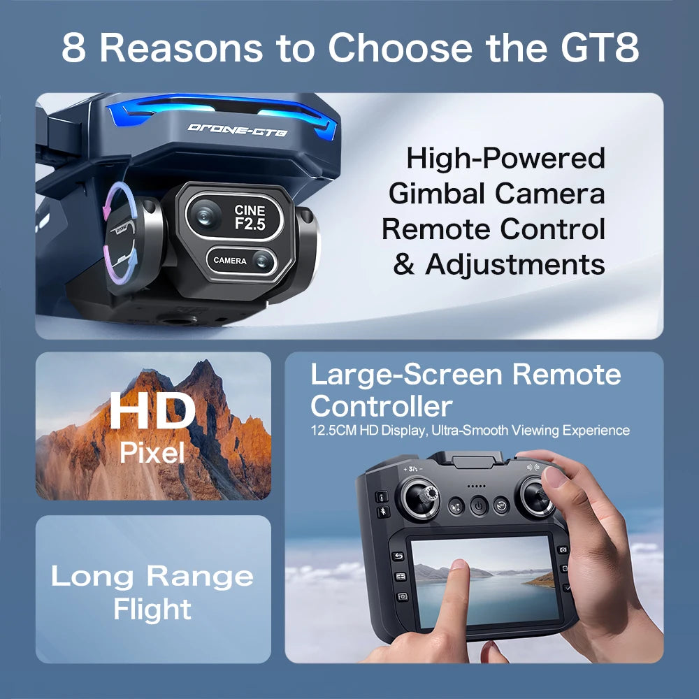 Hot Nuevo 2026 Cuadricóptero RC Flow Óptico Fotografía Aérea Motor sin Escobillas Control Remoto Pantalla Grande con Cámara Drone 8k GT8