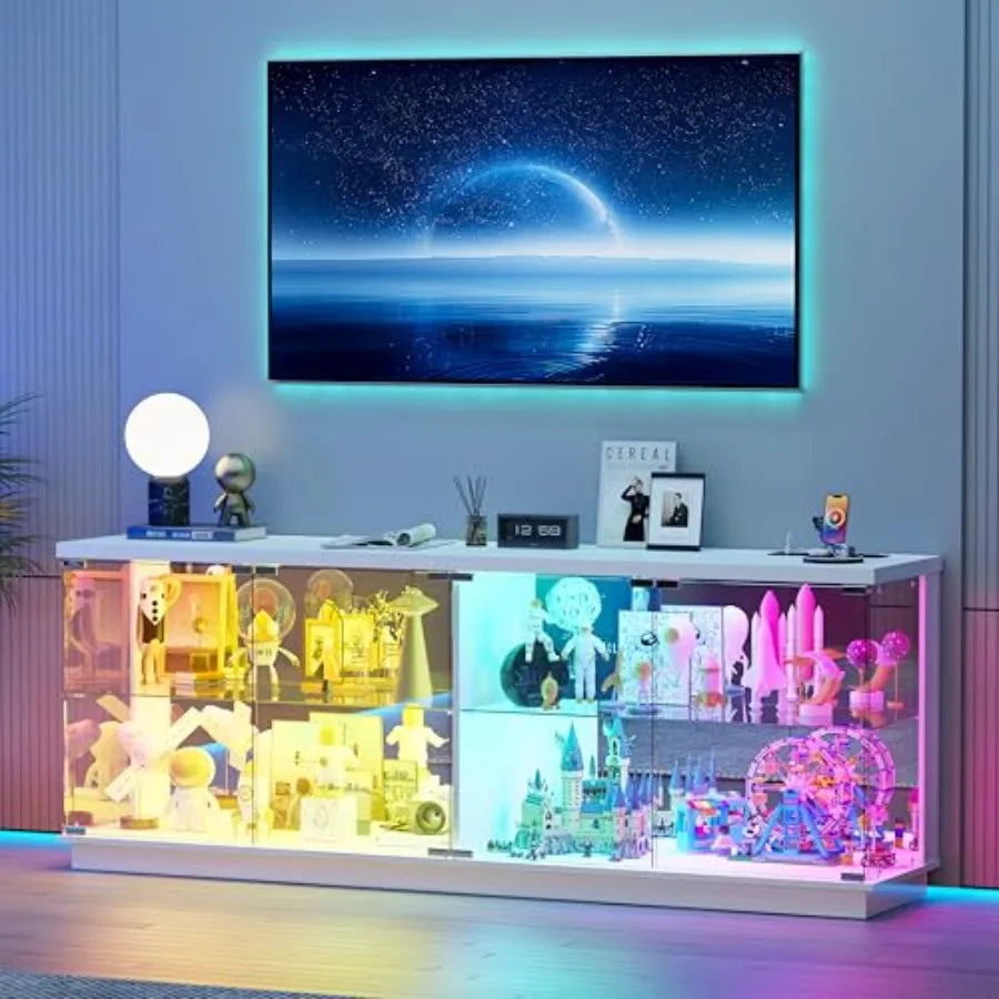 Vitrina Grande de 59" Ancho con Puertas de Cristal y Luces RGB con Sensor