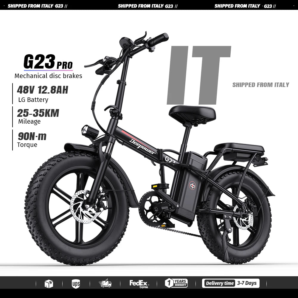 Bicicleta eléctrica plegable DEEPOWER G23, motor con par de 90 N·m, batería extraíble LG de 48V 35Ah, neumáticos gruesos de 20×4.0 pulgadas, bicicleta eléctrica todoterreno, 7 velocidades, frenos de disco mecánicos, ebike urbana para desplazamientos