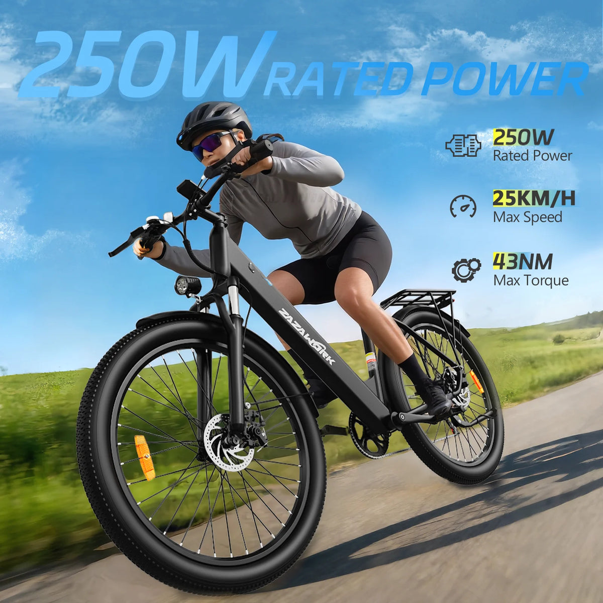 ZAZAWORK C28 Bicicleta eléctrica de 29 pulgadas, motor de 250W, batería de 36V 20Ah, autonomía de hasta 120 km, bicicleta eléctrica urbana para adultos, 7 velocidades, frenos de disco mecánicos, certificación CE