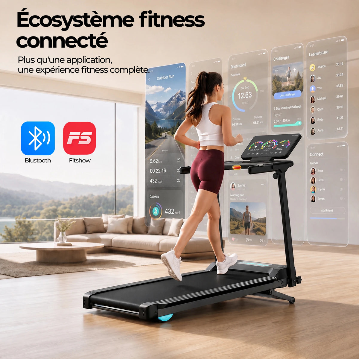 Cinta de correr plegable Y-Rain, con inclinación automática del 15 %, superficie XXL de 1000 x 405 mm, pantalla táctil LCD, Bluetooth y aplicación móvil, motor silencioso de 3,5 CV, velocidad de 1 a 12 km/h, capacidad de