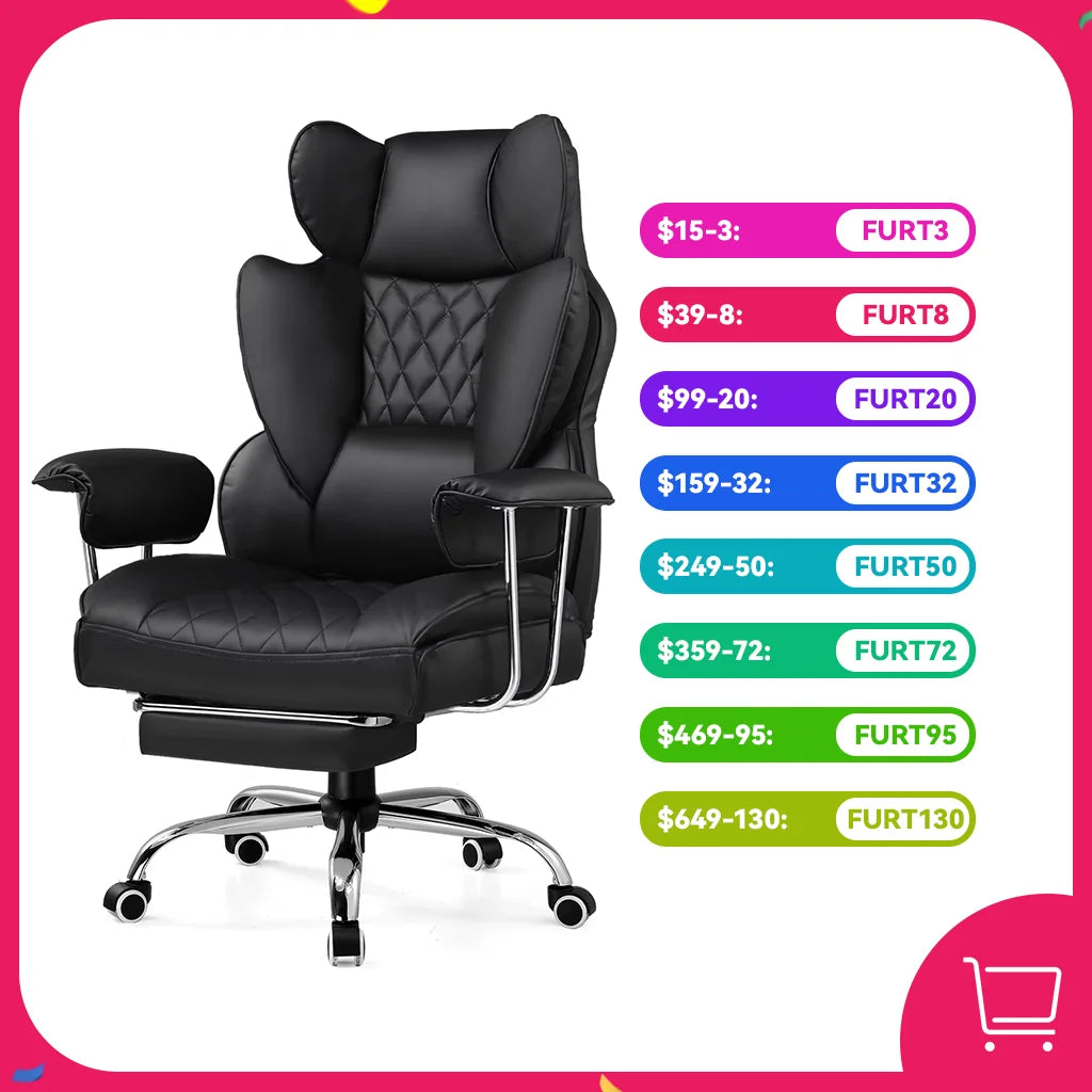 Silla gamer ergonómica negra con reposacabezas y soporte lumbar, respaldo acolchado con rombos.