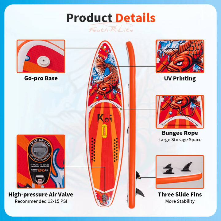 Tabla de Paddle Surf Inflable FunWater SUPFR01E 320cm-350cm, Tabla de Surf Completa con Accesorios, Remo Ajustable, Bomba, Mochila de Viaje ISUP, Correa, Bolsa Impermeable, Tabla de Paddle para Adultos