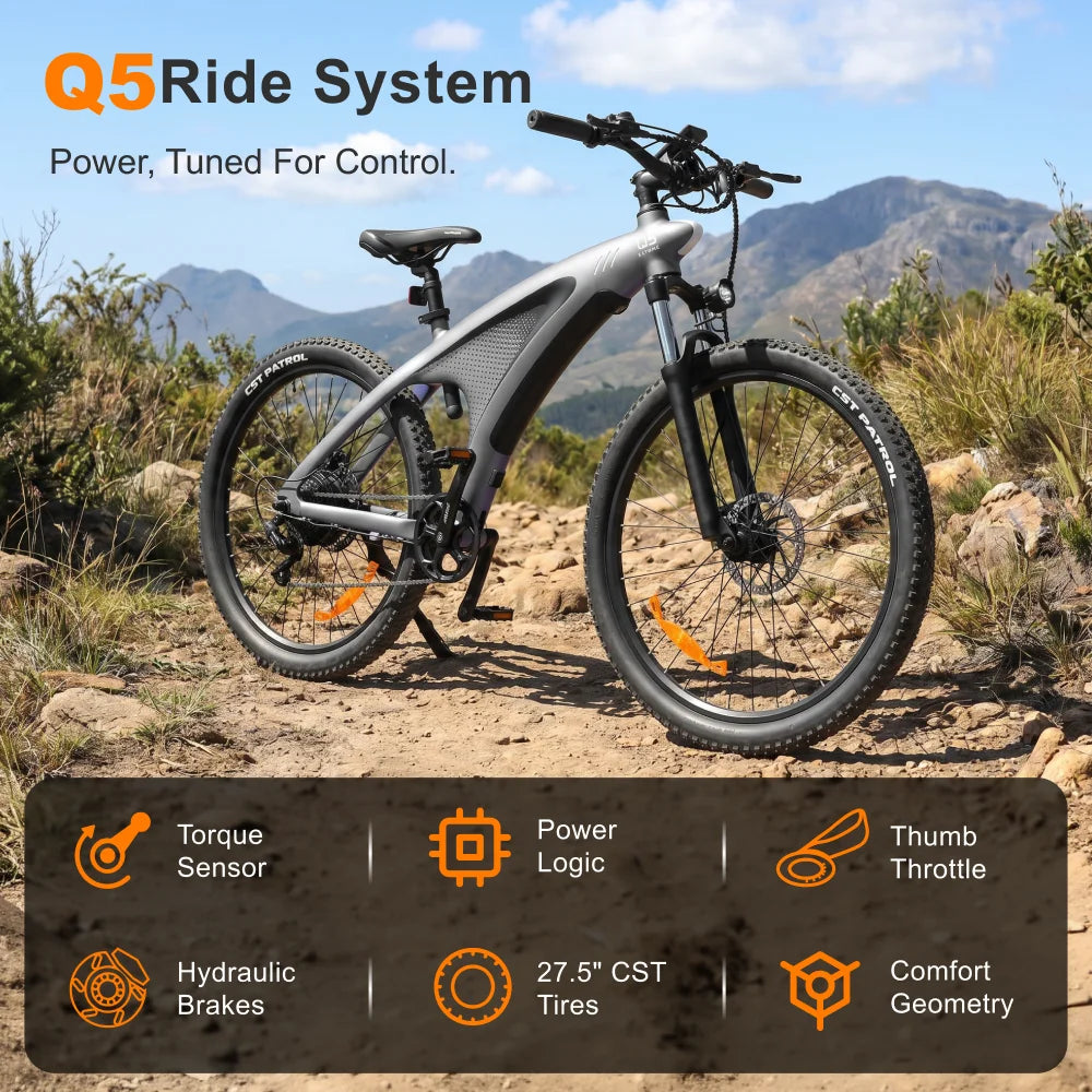 Bicicleta de montaña eléctrica HX Q5 48V 20Ah 25km/h E-Bicycle cuadro Shark 27.5'' bicicleta eléctrica para desplazamientos urbanos doble freno de disco para adultos