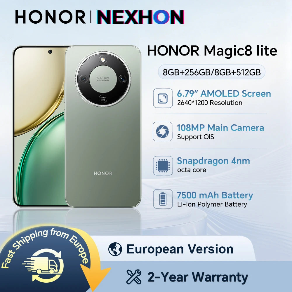 HONOR Magic8 lite, versión europea, smartphone 5G, batería de 7500 mAh, cámara principal de 108 MP con OIS, pantalla AMOLED de 6,79 pulgadas, triple resistencia, smartphone HONOR