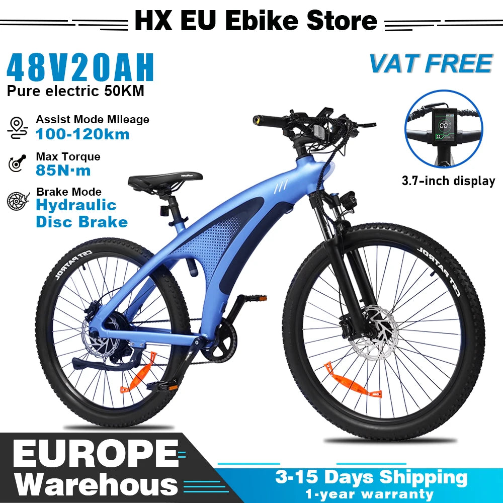 Bicicleta de montaña eléctrica HX Q5 48V 20Ah 25km/h E-Bicycle cuadro Shark 27.5'' bicicleta eléctrica para desplazamientos urbanos doble freno de disco para adultos
