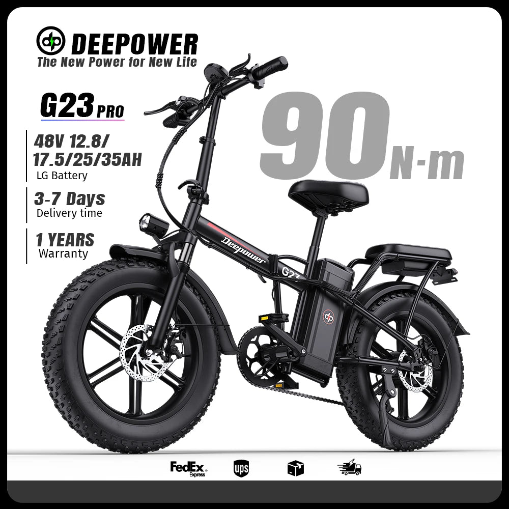 Bicicleta eléctrica plegable DEEPOWER G23, motor con par de 90 N·m, batería extraíble LG de 48V 35Ah, neumáticos gruesos de 20×4.0 pulgadas, bicicleta eléctrica todoterreno, 7 velocidades, frenos de disco mecánicos, ebike urbana para desplazamientos