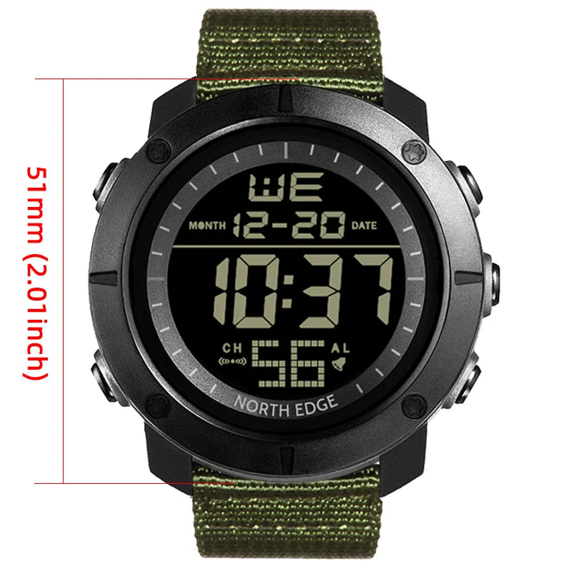Reloj digital para hombre NORTH EDGE, estilo militar, hora mundial, alarma, cronómetro deportivo, sumergible 50 M, reloj de pulsera para hombre 2022