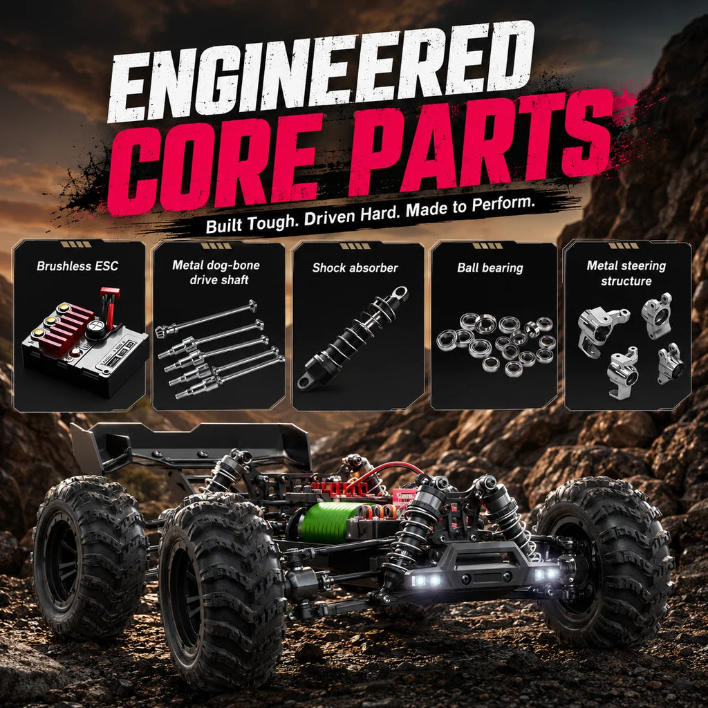ZNLYRION Camioneta RC Todoterreno con Motor sin Escobillas 4x4, Buggy Todoterreno, Control Remoto de Precisión 2.4G con Interruptor de Luces, Neumáticos Grandes y Resistentes, Auto RC con 2 Baterías, Regalo para Amantes de