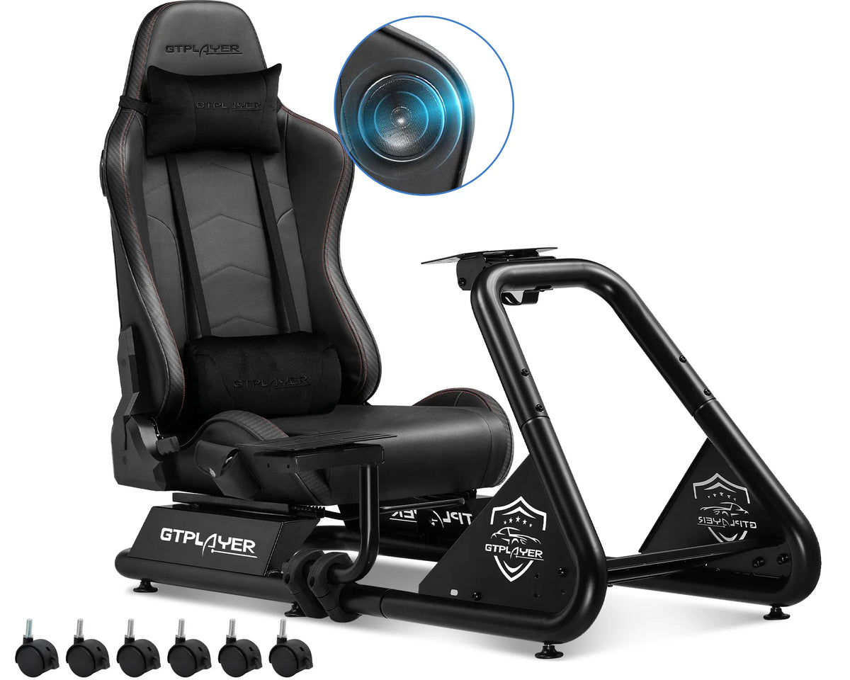 Cabina de simulación Gtplayer, cabina de simulación de carreras, soporte para volante de simulador de carreras con altavoces, soporte para volante y pedales
