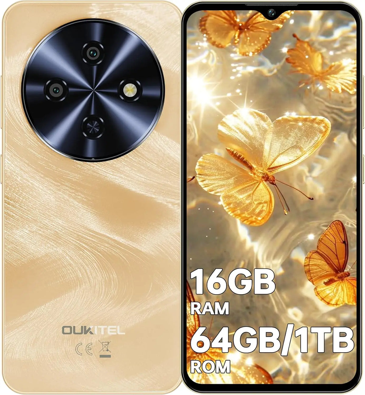 Teléfono Celular OUKITEL C5 Desbloqueado, Pantalla Waterdrop de 6.52'', Batería de 5000mAh, 13MP, 16(4+12)GB RAM+64GB ROM/TF 1TB Smartphone