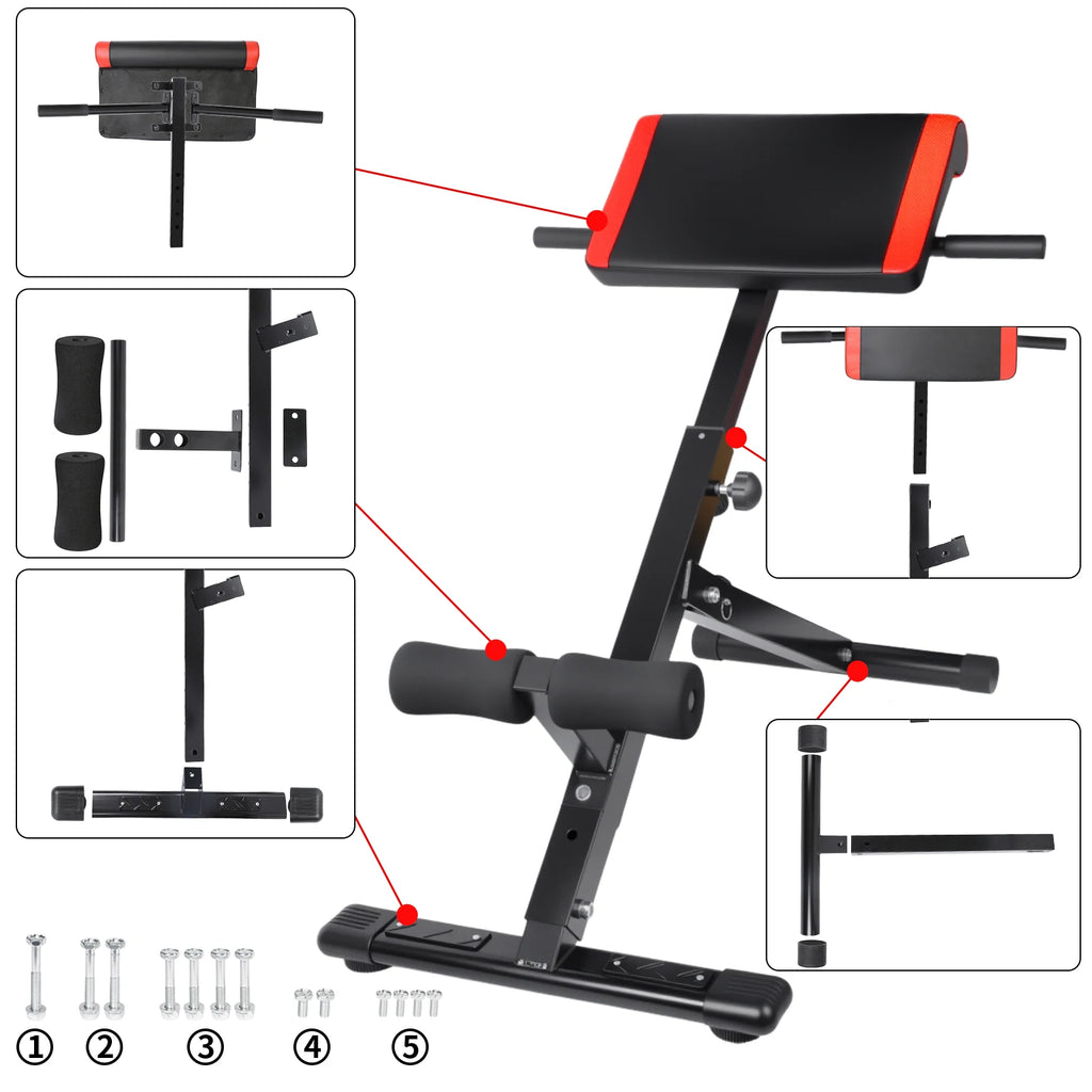 Banco de entrenamiento multifuncional 3 en 1 para abdominales, espalda y core, con respaldo ajustable de 4 capas (rango de altura 94–110 cm) para gimnasio en casa y entrenamiento de fuerza.