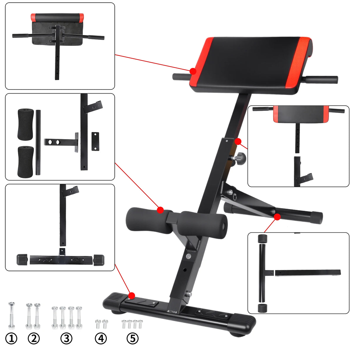Banco de entrenamiento multifuncional 3 en 1 para abdominales, espalda y core, con respaldo ajustable de 4 capas (rango de altura 94–110 cm) para gimnasio en casa y entrenamiento de fuerza.