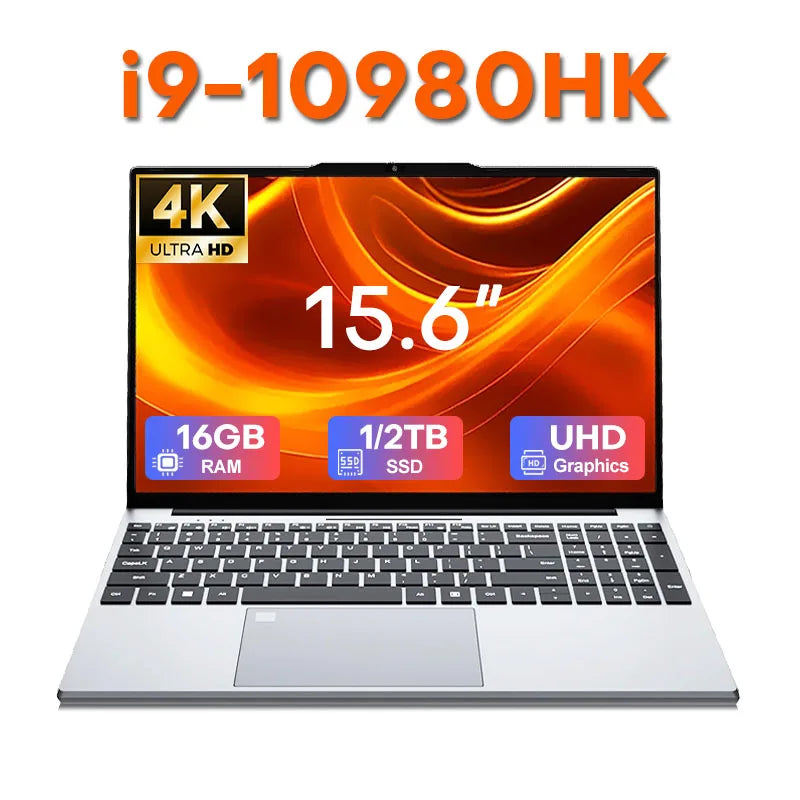 Computadora Portátil 2026 Windows 11 Intel Core i9 10980HK/9900 de 15.6" con 16GB de RAM, 1TB/2TB SSD, 4K, Desbloqueo por Huella Dactilar, Portátil para Juegos, Negocios, Estudio y Oficina