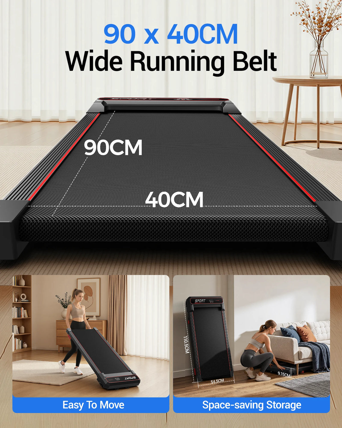 Caminadora Robore U19, plegable, para uso doméstico, máquina de ejercicio eléctrica portátil, motor sin escobillas de 3,0 CV, caminadora silenciosa para apartamentos, con sistema de absorción de impactos, control remoto,