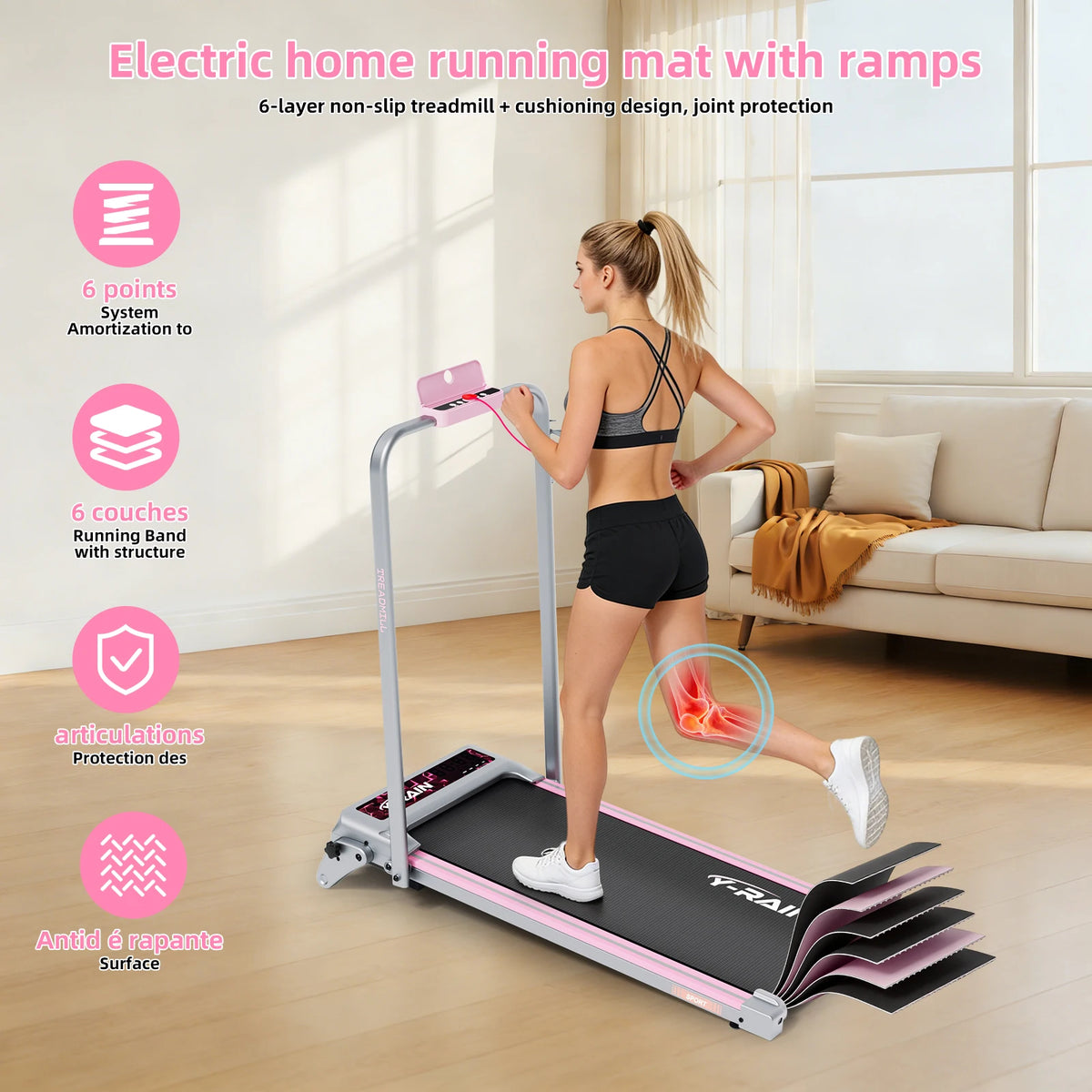 Caminadora plegable Y-RAIN para uso doméstico y en la oficina, con inclinación del 12 %, velocidad de 1 a 12 km/h, control remoto, pantalla LED y capacidad máxima de 150 kg.