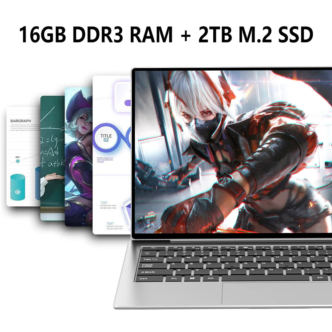 14.1" Ordenador portátil Intel 4405U, PC con Windows 11, 16 GB de RAM, SSD de 256 GB, 1 TB, 2 TB, ordenador portátil ultrafino, HD 1080P