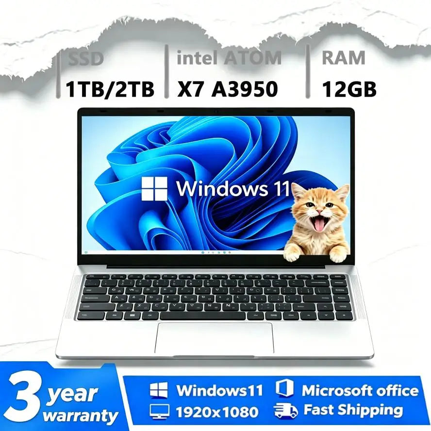 NUEVA Laptop 2026 Windows 11 Intel ATOM X7 A3950 12GB RAM 512GB 1TB SSD 1920*1080 Computadora PC para Oficina y Estudio