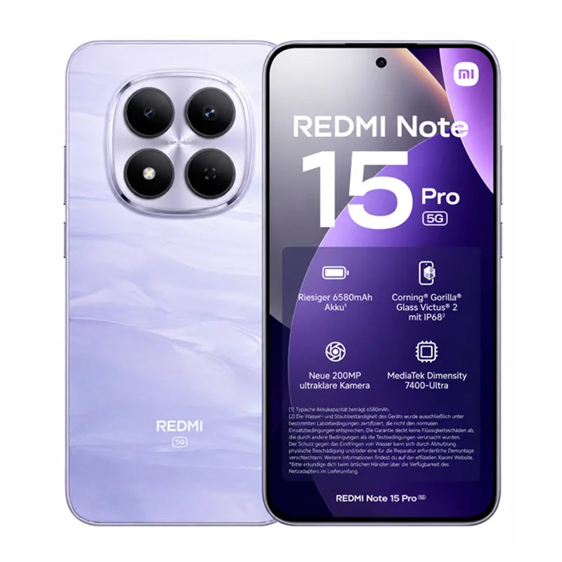Xiaomi Redmi Note 15 Pro 5G, Smartphone, batería de 6580 mAh, IP66/IP68, cámara de 200 MP, pantalla AMOLED de 6.83" 1.5K, negro y azul, 2 años de garantía, 100% auténtico y nuevo