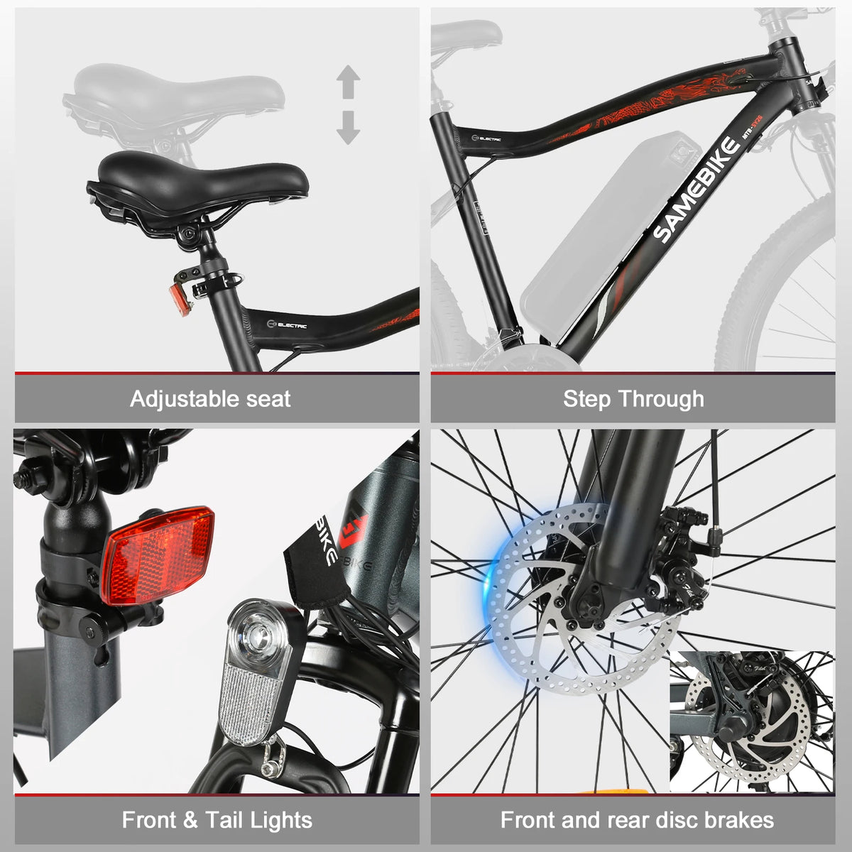 Bicicleta eléctrica para adultos SAMEBIKE SY26-II, 26 pulgadas, 36V 13Ah 250W, autonomía de 90KM, freno de disco, suspensión delantera
