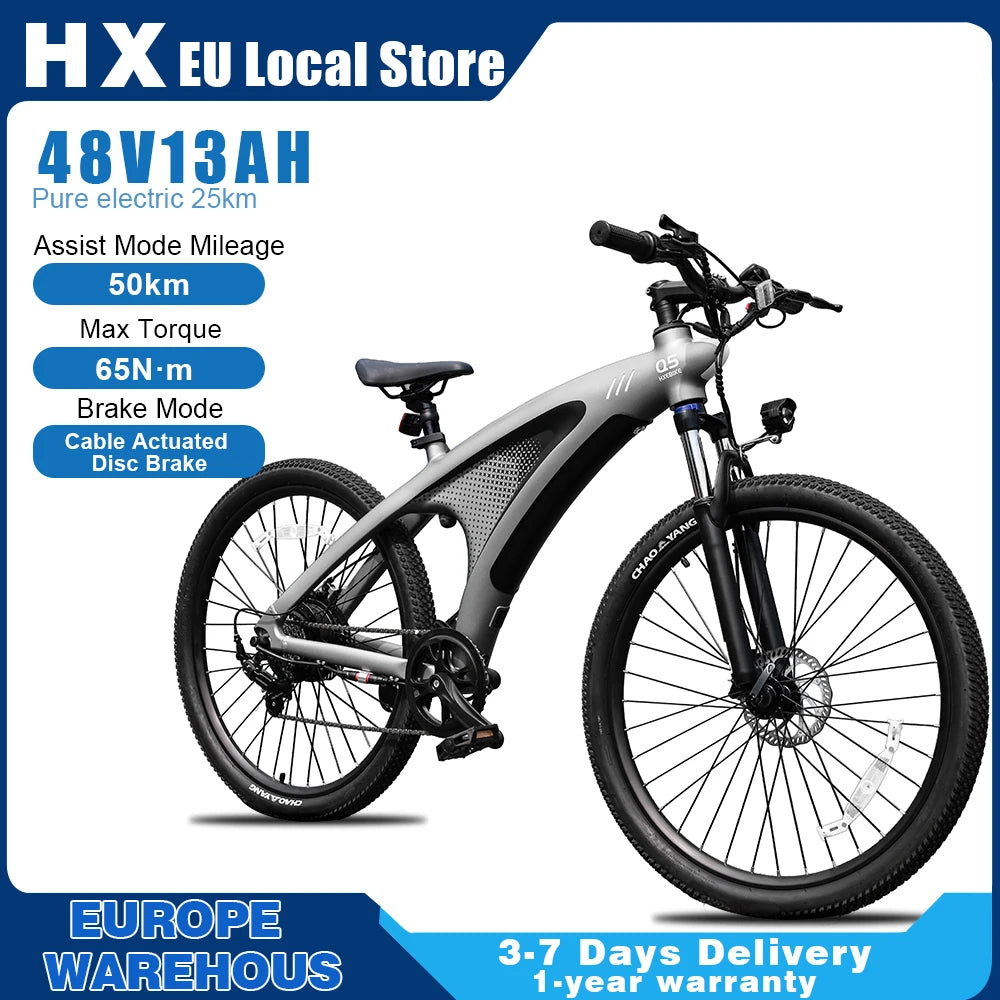 Bicicleta eléctrica HX Q5 48V 13Ah, autonomía de 50 km, bicicleta de montaña eléctrica de 27,5", horquilla delantera ajustable, frenos de disco hidráulicos, bicicleta eléctrica para adultos para transporte urbano