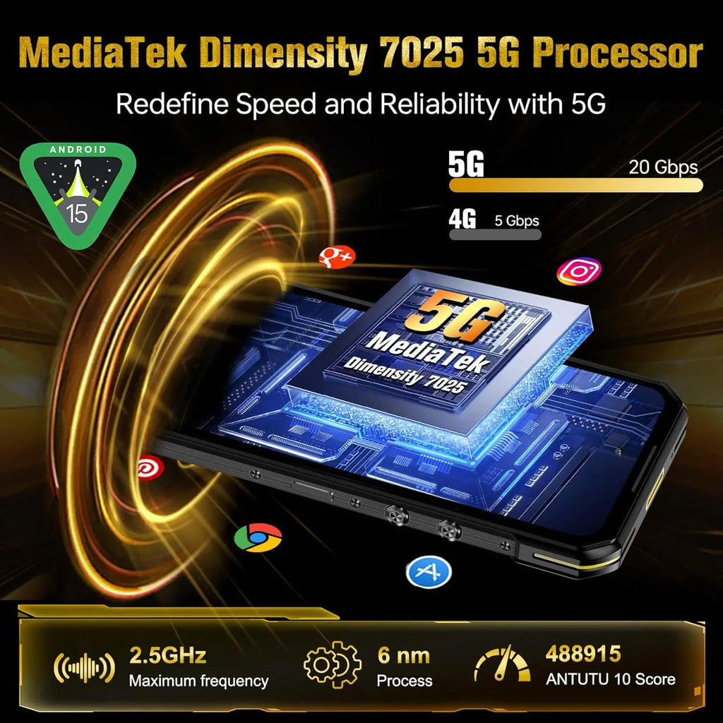 Teléfono resistente OUKITEL WP60 5G desbloqueado, pantalla de 7.2 pulgadas, smartphone de 10000 mAh/33 W, 48 GB de RAM + 512 GB de ROM/TF 2 TB, cámara de 108 MP, IP68/IP69