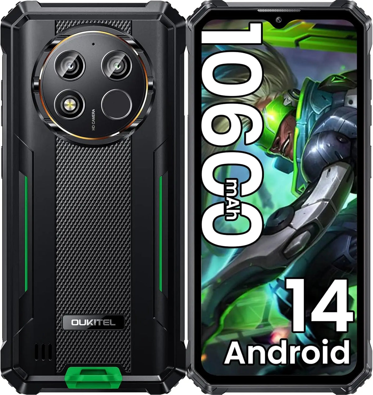 Teléfono Resistente OUKITEL WP28E Desbloqueado, 64 GB de ROM/TF 1 TB, Batería de 10600 mAh, Teléfono Celular con Pantalla de 6.52 Pulgadas, Cámara de 13 MP, 4G Dual