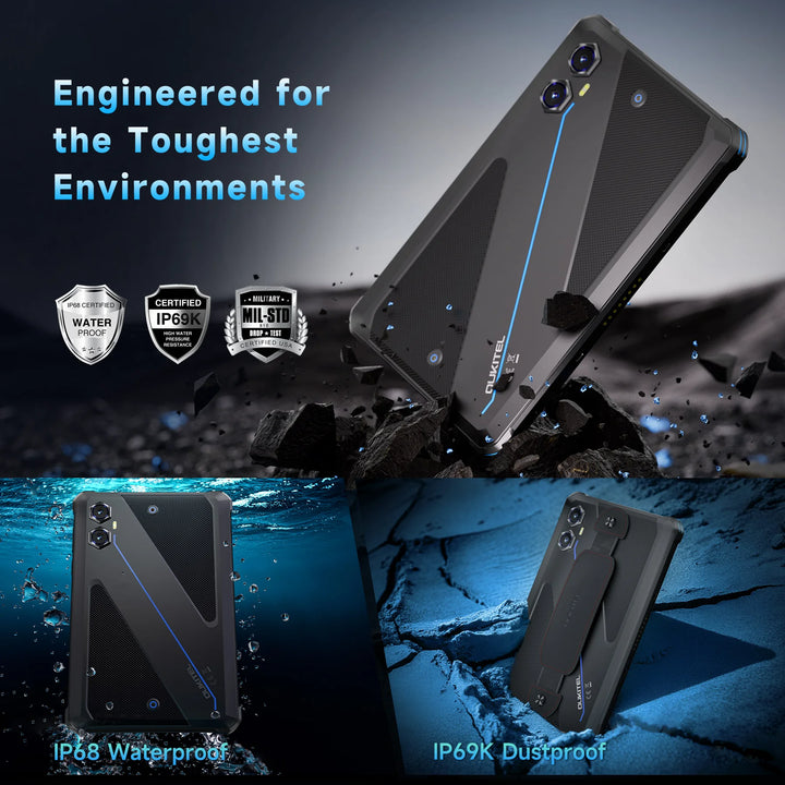 Tableta Robusta OUKITEL RT3 Plus con Android 15, 16GB+128GB Expandible a 1TB, Resistente al Agua, Pantalla HD de 8 Pulgadas, Batería de 1100mAh