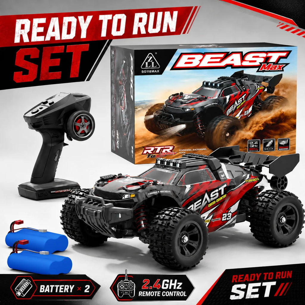 Coche teledirigido todoterreno ZNLYRION escala 1:18, modelo SG118PRO MAX, 4WD, alta velocidad 35 km/h, chasis de metal, luces LED, control remoto 2.4 GHz para niños y adultos