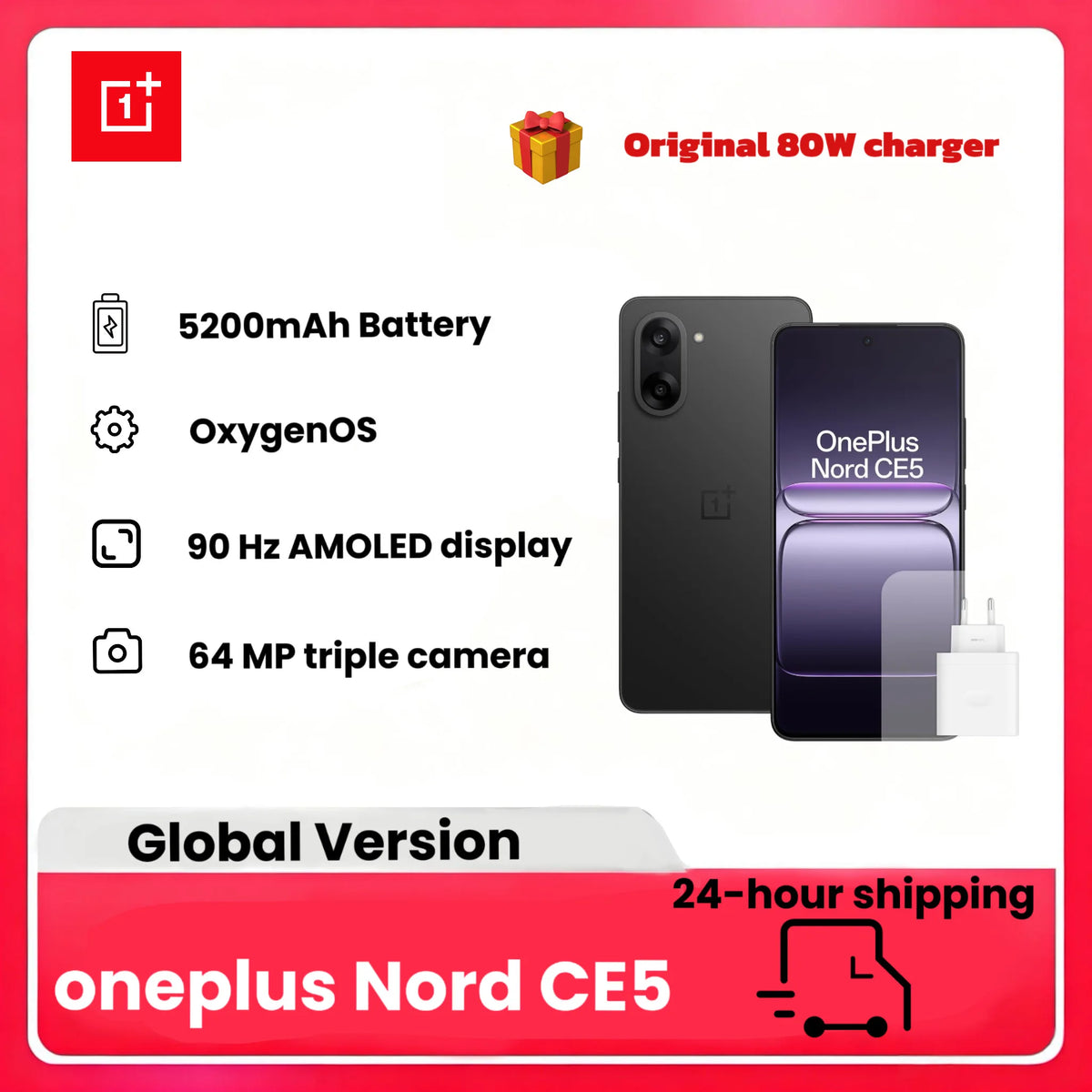 Smartphone OnePlus Nord CE5, 8GB de RAM, 128/256GB de almacenamiento, pantalla AMOLED de 6,77" a 120Hz, cámara de 50MP con OIS, batería de 5200mAh, con cargador de 80W