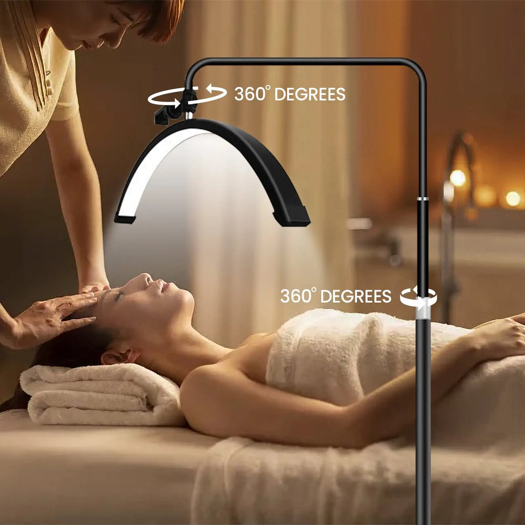 Lámpara LED OWJHE 36W Giratoria con Forma de Media Luna para Pestañas, Luz de Relleno para Fotografía, Lámpara de Pie para Extensión de Pestañas y Belleza