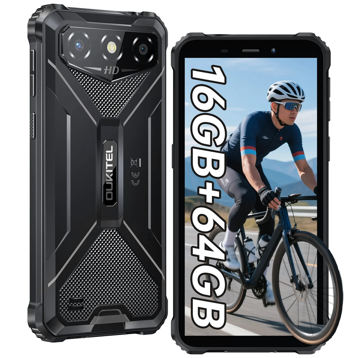 Smartphone ultrarresistente OUKITEL G3 desbloqueado - 16 GB + 64 GB, pantalla HD de 6”, teléfono Android resistente IP68/IP69K, batería de 6300 mAh, 13 MP