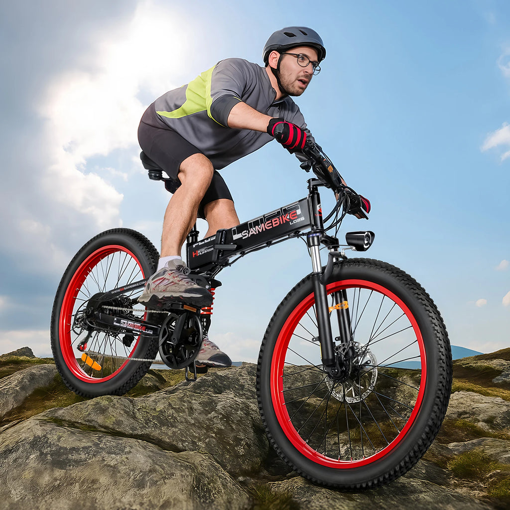 Bicicleta eléctrica SAMEBIKE LO26 PLUS de 26 pulgadas, batería de 48V 15Ah, freno de disco hidráulico, doble suspensión, neumáticos gruesos, bicicleta eléctrica de montaña plegable para adultos